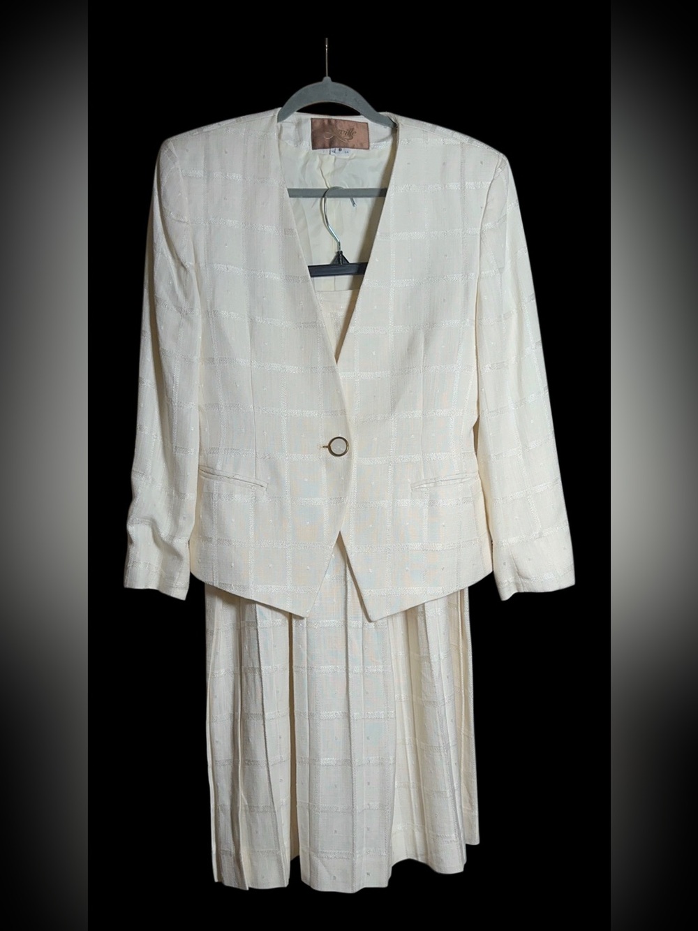 Classic Cream Women's Blazer and Skirt Set - Single-Button Tailored Jacket